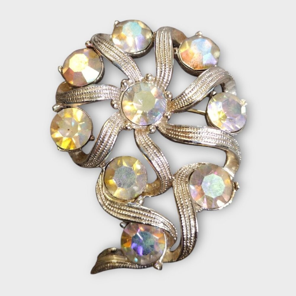 VTG Kramer  Flower Brooch with Aurora Borealis Stones